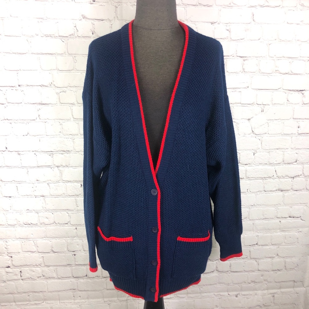 Vintage Cardigan Pacific Coast Highway Blue Red M